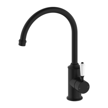 YORK KITCHEN MIXER GOOSENECK SPOUT WITH WHITE PORCELAIN LEVER MATTE BLACK