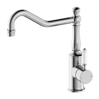 YORK KITCHEN MIXER HOOK SPOUT WITH WHITE PORCELAIN LEVER CHROME