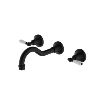 YORK WALL BASIN SET WITH WHITE PORCELAIN LEVER MATTE BLACK