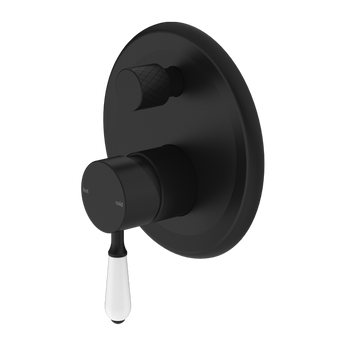 YORK SHOWER MIXER WITH DIVERTOR WITH WHITE PORCELAIN LEVER MATTE BLACK