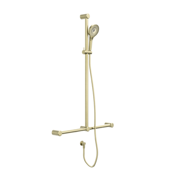 MECCA CARE 32MM T BAR GRAB RAIL AND ADJUSTABLE SHOWER SET, BRUSHED GOLD