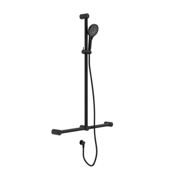 MECCA CARE 32MM T BAR GRAB RAIL AND ADJUSTABLE SHOWER SET 1100X750MM MATTE BLACK