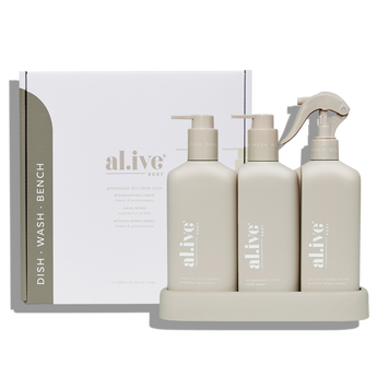 Dishwashing Liquid, Hand Wash & Bench Spray + Tray, Premium Kitchen Trio