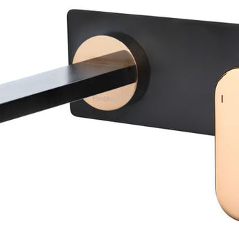 Vetto Wall Basin Mixer With Spout Matt Black & Rose Gold