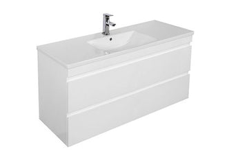 900mm Gloss White Wall Hung Vanity with Ceramic Top
