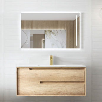 Byron 1200 Natural Oak Wall Hung Vanity / Ceramic Top