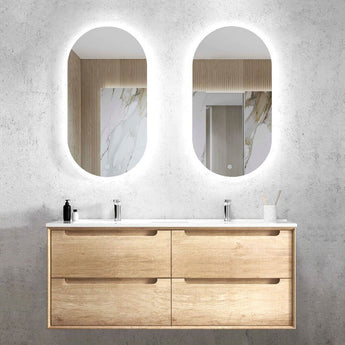 Natural Oak Byron 1200mm Double Bowl Wall Hung Vanity with Ceramic Top