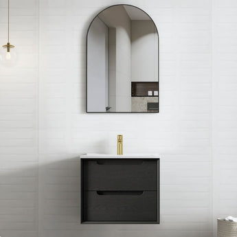 Byron 600mm Matte Black Oak Wall Hung Vanity with Ceramic Top