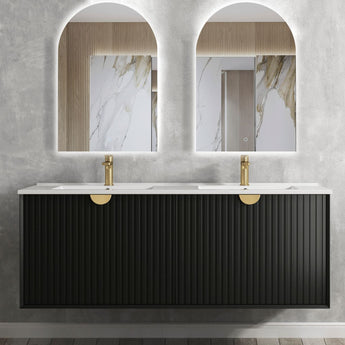 Marlo Matte Black 1500mm Double Wall Hung Bathroom Vanity with Slimline Ceramic Top