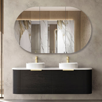 Bondi Black Oak Wall Hung Curve Vanity 1500x460x450mm