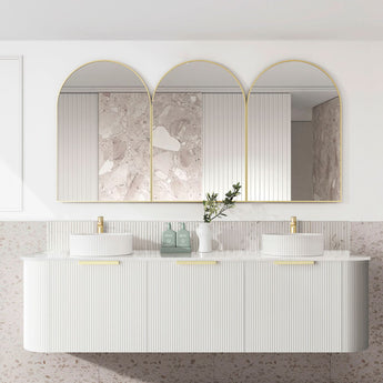 Bondi 1800mm Satin White Fluted Wall Hung Curve Vanity