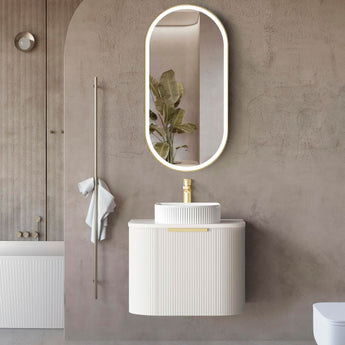 Bondi Satin White Fluted 600mm Wall Hung Curve Vanity