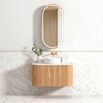 Bondi 900mm Woodland Oak Fluted Curve Wall Hung Vanity