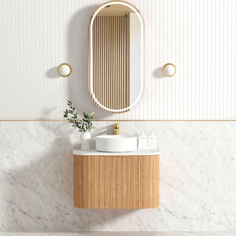 Bondi 750mm Woodland Oak Fluted Wall Hung Curve Vanity