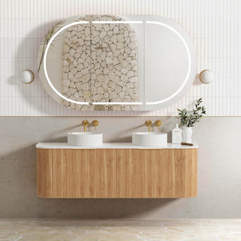 Bondi 1500mm Woodland Oak Fluted Wall Hung Curve Vanity