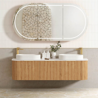 Bondi 1800mm Woodland Oak Fluted Curve Wall Hung Vanity