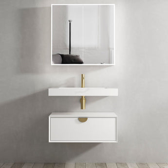 MOONLIGHT WALL HUNG CABINET 700 WHITE SINGLE BASIN(GOLD HANDLE)