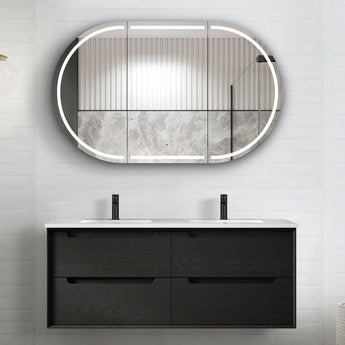 Byron Double Bowl Wall Hung Vanity 1200mm Black Oak