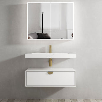 MOONLIGHT WALL HUNG CABINET 900 WHITE SINGLE BASIN(GOLD HANDLE)