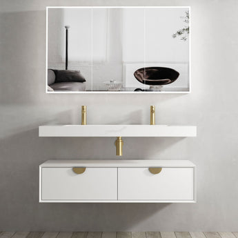 MOONLIGHT WALL HUNG CABINET 1200 WHITE SINGLE BASIN (GOLD HANDLE)
