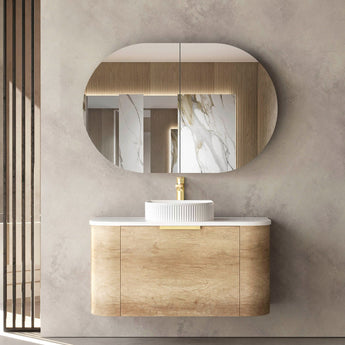 Bondi 900mm Natural Oak Wall Hung Curve Vanity